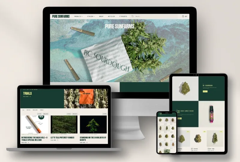 Pure Sunfarms on desktop, laptop, tablet and phone.
