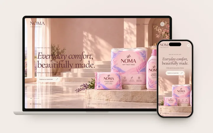 NOMA home page: Everyday comfort, beautifully made, with tissue, wipes and laundry products in a sunlit room.