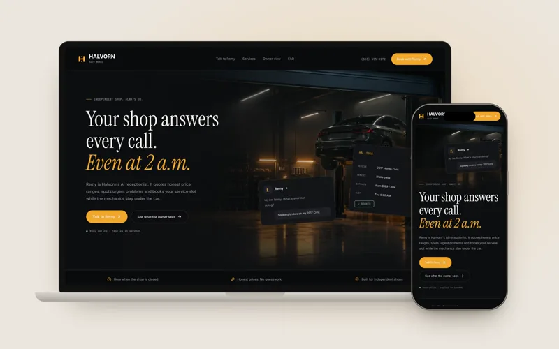 Halvorn website with the Remy chat